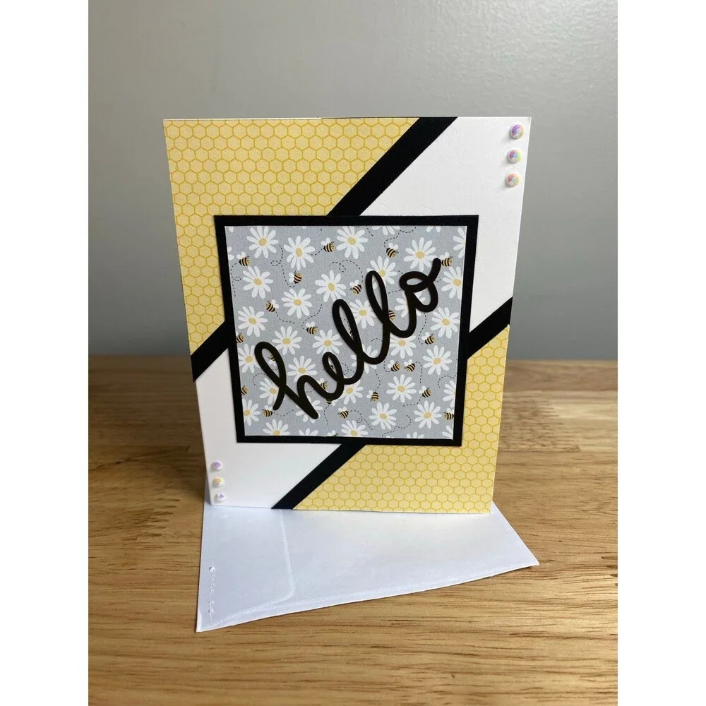 Flower Hello Greeting Card – Handmade A2 Card – All Occasion Blank Card